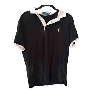Men's Ralph Lauren Black White‎ Collar Logo Shirt Size Large